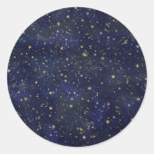 青と金の天体星 夢のような水彩画 ラウンドシール (正面)