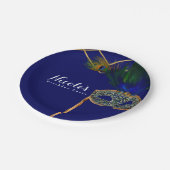 青と金の孔雀マスカレードカスタムパーティー ペーパープレート (アングル)