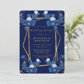 青と金の幾何学的な花のウェディングシャワー招待状 (スタンド正面)