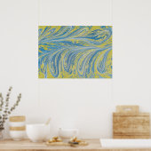 青と金の抽象的な波 ポスター (キッチン)