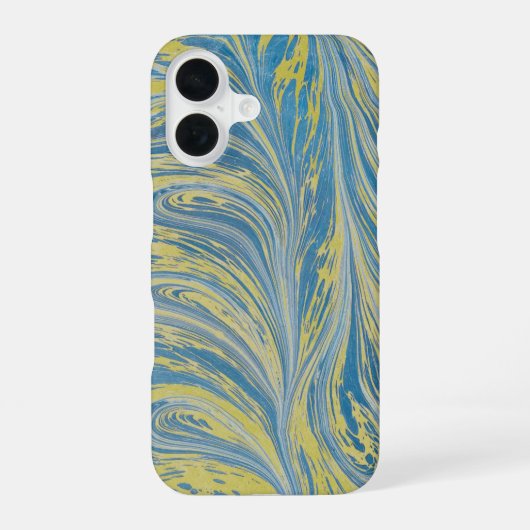 青と金の抽象的な波 iPhone 16ケース (裏面)