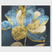 青と金の抽象的な花のテクスチャードペタル ラッピングペーパー (フラット)