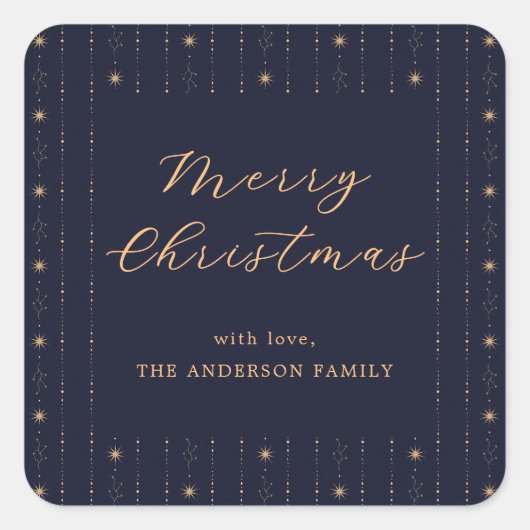 青と金の星 メリークリスマス スクエアシール (正面)