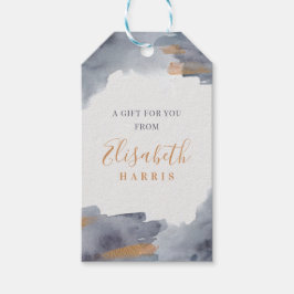 青と金の水彩スウォッシュ ギフトタグ