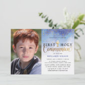 青と金の水彩画の少年、初めての聖体拝領 招待状 (スタンド正面)