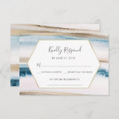 青と金の水彩画の返信カード 招待状 (正面/裏面)