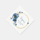 青と金の水彩花の100歳の誕生日 スタンダードカクテルナプキン (角)