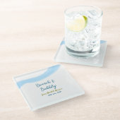 青と金の水彩　バブルとブルン치のウェディングシャワー ガラスコースター (アングル)