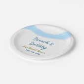 青と金の水彩　バブルとブルン치のウェディングシャワー ペーパープレート (アングル)