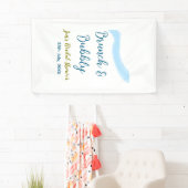 青と金の水彩　バブルとブルン치のウェディングシャワー 横断幕 (インサイチュ)