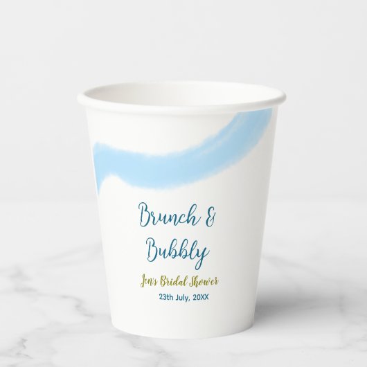 青と金の水彩　バブルとブルン치のウェディングシャワー 紙コップ (正面)