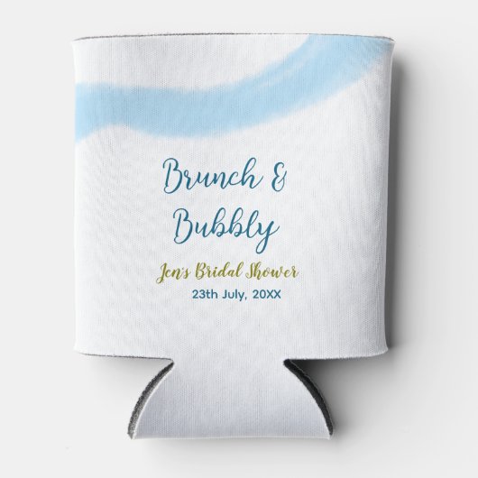 青と金の水彩　バブルとブルン치のウェディングシャワー 缶クーラー (正面)