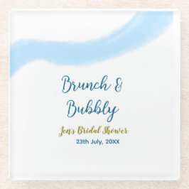 青と金の水彩　バブルとブルン　ブライダルシャワー ガラスコースター