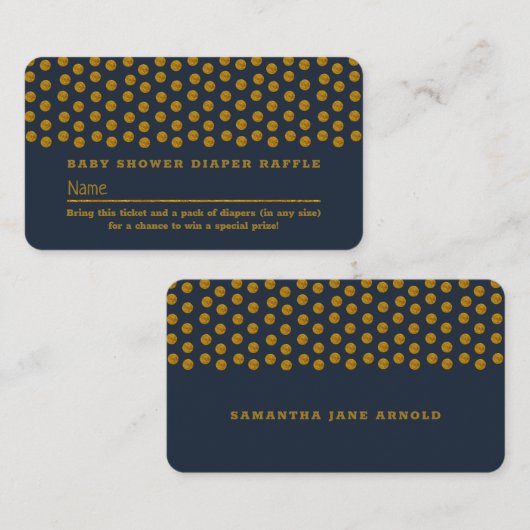 青と金の水玉模様のオムツくじチケット エンクロージャーカード (正面/裏面)