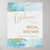 青と金の湖 水彩 結婚前お披露目 ウェルカム ポスター (正面)