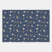 青と金の祝祭パターン ラッピングペーパーシート (正面2)