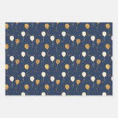 青と金の祝賀パターン ラッピングペーパーシート (正面)