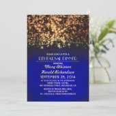 青と金の糸の照明が飾られたリハーサルディナー 招待状 (スタンド正面)