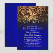 青と金の糸の照明が飾られたリハーサルディナー 招待状 (正面/裏面)