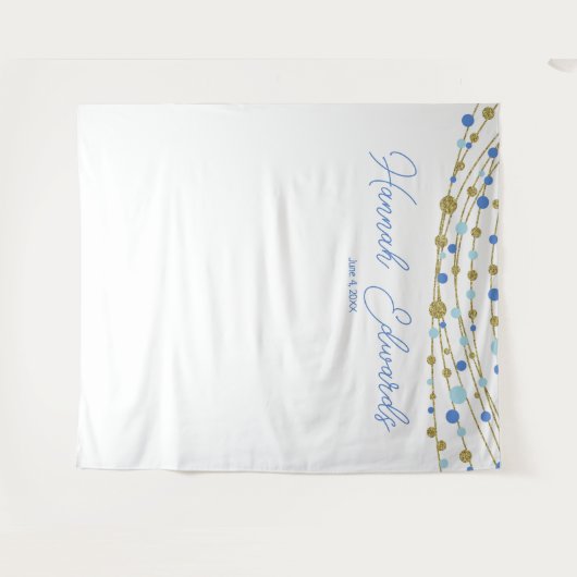 青と金の結婚式写真バックドロップパーティーバナー タペストリー (正面(横))