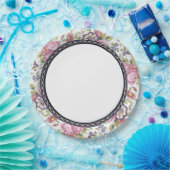 青と金の縁取り ピンクの花園ガーデンティーパーティー ペーパープレート (パーティー)