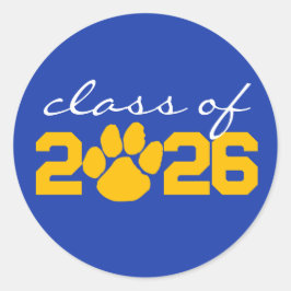 青と金の肉球プリント卒業ステッカー ラウンドシール