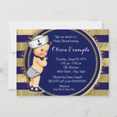 青と金の航海士の海の赤ちゃんのシャワー 招待状 (裏面)