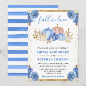 青と金の花のオレンジ色の秋の結婚式 招待状 (正面/裏面)