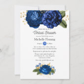 青と金の花のバーチャルベイビーシャワーまたはブライズシャワー 招待状 (正面)