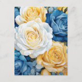 青と金の花柄のウェディングゲストの詳細 エンクロージャーカード (裏面)