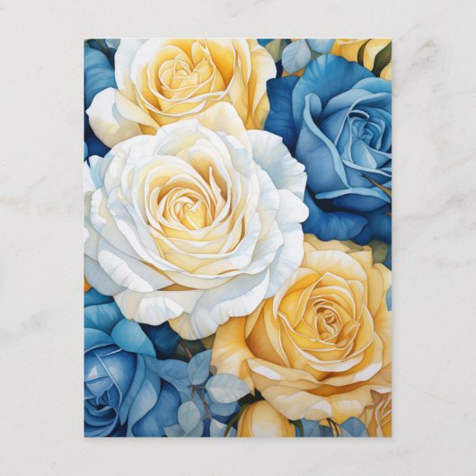 青と金の花柄のウェディングゲストの詳細 エンクロージャーカード (裏面)