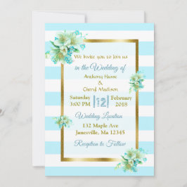 青と金の花柄のウェディング招待状 招待状