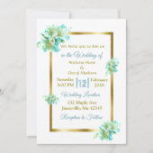 青と金の花柄のウェディング招待状 招待状 (正面)