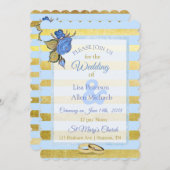 青と金の花柄の結婚式招待状 招待状 (正面/裏面)