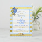 青と金の花柄の結婚式招待状 招待状 (スタンド正面)