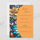 青と金の花柄ステンドグラス エレガントなウェディング 招待状 (正面)