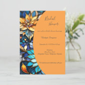 青と金の花柄ステンドグラス エレガントなウェディング 招待状 (スタンド正面)