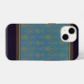 青と金の花柄 iPhoneケース (裏面横)