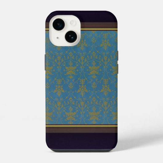 青と金の花柄 iPhoneケース (裏面)