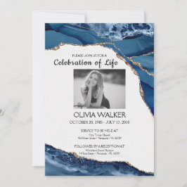 青と金の葬儀　人生を称える 招待状