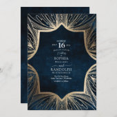 青と金の複雑な模様 招待状 (正面/裏面)