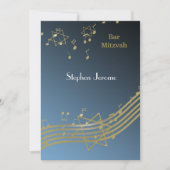 青と金の音楽 バー ミツバ 招待状 (正面)