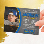 青と金の黒板卒業招待状 招待状