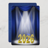 青と金の2025年卒業式招待状 招待状 (正面/裏面)