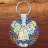 青と金ゴールドがんエンジェルキーチェーン キーホルダー (正面)