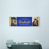 青と金ゴールドのおめでとう大学院写真卒業 横断幕 (トレードショー)