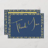 青と金ゴールドのアイビーの卒業評価 サンキューカード (正面/裏面)