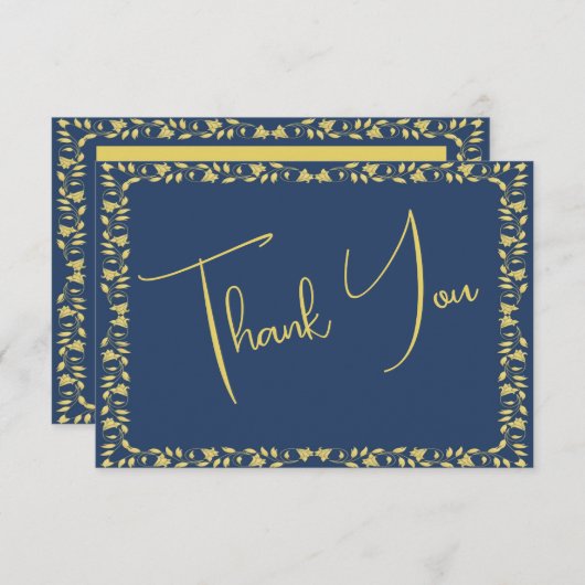 青と金ゴールドのアイビーの卒業評価 サンキューカード (正面/裏面)