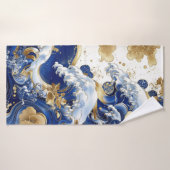 青と金ゴールドのアートワークのタオル バスタオル (バスタオル)