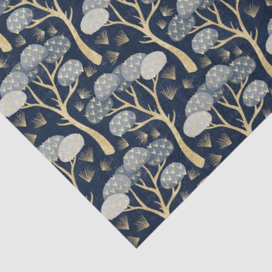 青と金ゴールドのアールデコ松の木の切り離し 薄葉紙 (詳細)